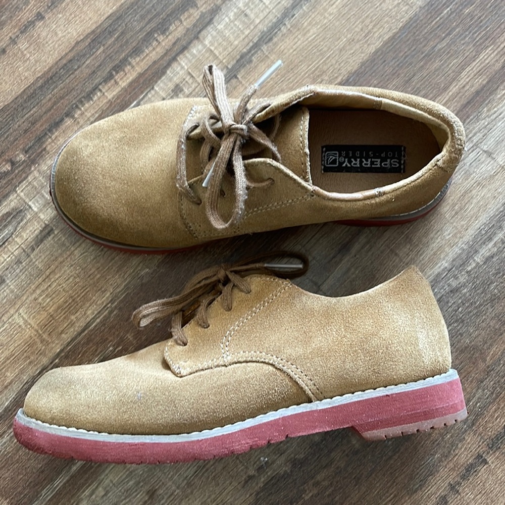 Sperry Top Sider Suede Shoes Loafer Tie Up Khaki 13.5
